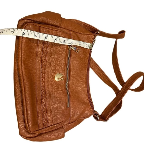 Brown Multi-Sectioned Shoulder Purse - Gold Swan & Zipper Detail - Picture 5 of 6